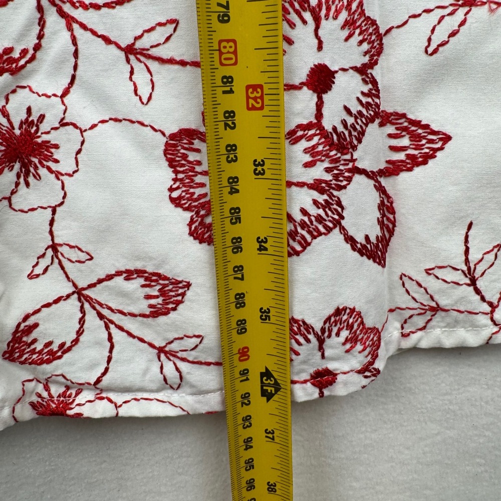 Mica Vintage White Dress Red‎ Floral Embroidered Sleeveless V Neck Summer Party - Picture 5 of 8